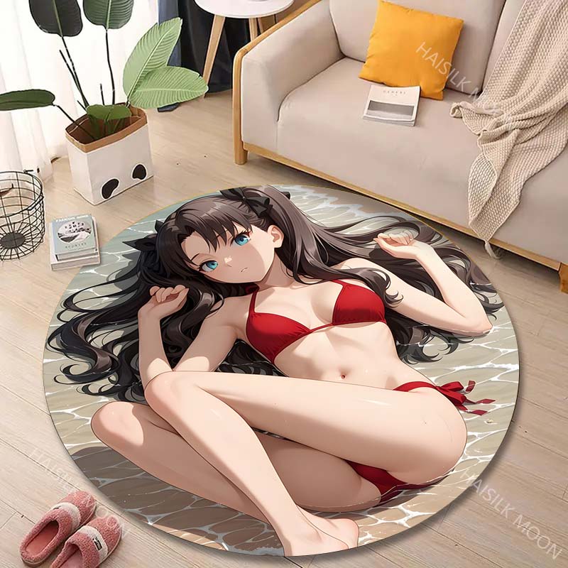 1PC 해변에서 입는 빨간색 비키니 프린트 원형 카펫, - Printing On Commercial 리뷰 및 가격