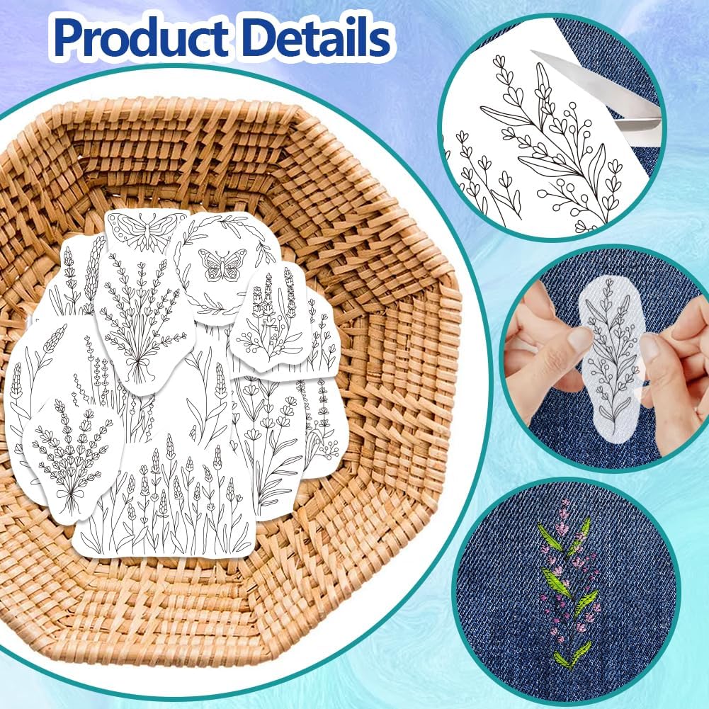 라벤더 꽃 나비 수용성 스틱 및 스티치 자수 패턴 자가 - Embroidery Stabilizer Backing 리뷰 및 가격